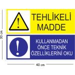 Mayeka Metal Tehlikeli Madde Kullanmadan Önce Teknik Özelliklerini Oku 30X40 cm A3 Uyarı Iş Güvenliği Levha - 30 x 40 cm