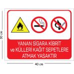 Mayeka Metal Yanan Sigara Kibrit ve Külleri Kağıt Sepetlere Atmak 30X40 cm A3 Uyarı Iş Güvenliği Levhası