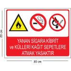 Mayeka Metal Yanan Sigara Kibrit ve Külleri Kağıt Sepetlere Atmak Yasaktır 20X30 cm A4 Uyarı Iş Güvenliği - 20 x 30 cm