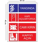 Mayeka Metal Yangında Kapı Açılmıyorsa Camı Kırın Kapıyı Açın 30X40 cm A3 Uyarı Iş Güvenliği Levhası - 30 x 40 cm