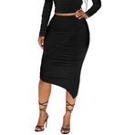 MAYFASEY Kadın Dantelli Kalem Etek Yüksek Wiast İnce Bodycon Parti Kulübü Asimetrik Uzun Maxi Midi Etekler, Siyah, S