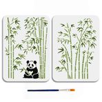MAYJOYDIY 2 adet A4 Bambu Boyama Şablonu Panda Şablonu 11,7x8,3 inç Bambu Orman Bitki Plastik Şablon Yaprak Panda Hayvan Yeniden Kullanılabilir Şablon Ahşap Kumaş Duvar Pencere DIY El Sanatları