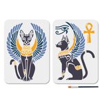 MAYJOYDIY 2 Adet Mısır Kedi Şablonu Mısır Kanatlı Kedi Şablonu 11,7 × 8,7 cm Boya Fırçası ile Yaşam için Anahtar Şablon Horus Gözü Şablonu Ahşap Duvar Pencere Kendin Yap Zanaat Ev Dekoru