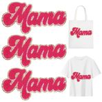 MAYJOYDIY 3 adet koyu pembe anne harfleri yama, elbise, anne için, altın kenarlı, onarım, harfler, anneler günü hediyesi, elbise, gömlek, ceket, şapka için