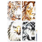 MAYJOYDIY 4 Adet A4 Hayvan Temalı Göz Şablonları Kaplan Aslan Kurt Kartal Şablonları Boyama için 11,7 × 8,3 inç Boya Fırçası ile Yeniden Kullanılabilir Hayvan Şablonları Pencere Ahşap Duvar Ev Dekoru
