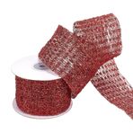 MAYJOYDIY 4,57 m kırmızı parlak metalik tel örgü bant, esneyebilir, 6,35 – 17,78 cm genişliğinde, tel kenar, ağ bandı, ev işleri için, hediye paketleri, çelenk, düğün, Noel ağacı dekorasyonu