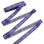 MAYJOYDIY 7 m × 20 mm kraliyet mavisi Boho çiçek desenli jakar bandı vintage etnik jakar bandı gümüş renkli işlemeli kemer bandı ev yapımı kıyafet çantaları dikiş dekorasyonları hediye paketleri için