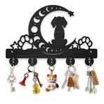 MAYJOYDIY Ahşap Ay Yıldız Portmanto Rafları Duvara Monte Köpek Pençe Baskı Desen Anahtar Kanca 11.8 × 7.8 inç Siyah Hayvan Sanat Anahtarlık, Yatak Odası Mutfak Giriş Yolu Ofis için 5 Alaşım Kancalı