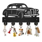MAYJOYDIY Ahşap Klasik Araba Duvara Monte Anahtarlık, 11,8x7,1 inç, Retro Sedan Anahtar Rafı Düzenleyici, Duvar için Siyah Anahtarlık, Giriş Yolu Ön Kapı Koridor Araba Anahtarı Organizatörü için 5