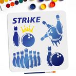 MAYJOYDIY Bowling Strike Şablonu 11.8 × 11.8 inç Bowling Spor Tema Şablonu Yeniden Vurma Bowling Topu Çizim Şablonu Sanat El Sanatları Tuval Mobilya Duvar Ahşap için Boya Fırçası ile
