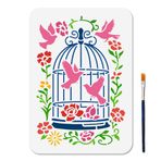 MAYJOYDIY Kuş Kafesi Şablon Kuşlar Çiçekler Şablonlar 11,7 x 8,3 inç Güvercin Gülleri Boya Fırçalı Yeniden Kullanılabilir Şablonlar Vintage Asma Şablonu Pencere Ahşap Duvar Ev Dekorasyonu Kendin Yap