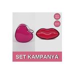Maykis Dudak Kalp Set Kırtasiye, Hediyelik, Kalemlik, Kozmetik, Fuşya Set Makyaj Çantası