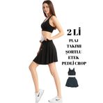 Mayo Kadın Şortlu Volanlı Plaj Eteği Ve Sütyen Crop Pedli (siyah, M)