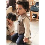 Mayoral 1-4 Yaş Kız Bebek Üçlü Takım – Kahverengi Triko Yelek, Krem Uzun Kollu Bluz ve Lacivert Kadife Pantolon - 0-Lacivert - 12 Ay
