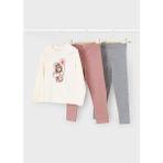 Mayoral 4-10 Yaş Kız Çocuk Bej Renk Çiçek ve Kız Baskılı Pamuklu Sweat, Pembe ve Gri Taytlı 3’lü Takım - 00406 Pembe - 4 Yaş