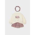 Mayoral Kız Bebek 3’lü Takım (1-4 Yaş) – Meyve Baskılı Sweatshirt, Ekose Etek ve Bandana - 00406 Pembe - 12 Ay