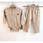Mayu Baby Collection Kışlık Bebek Bady ve Tayt Takımı - Ikili Takım %100 Doğal Pamuk Penye Bady Bej - 6 - 9 Ay