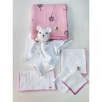 Mayu Baby Collection Müslin Bebek Battaniyesi ve Amigurami Uyku Arkadaşlı Bebek - Beyaz - Pembe
