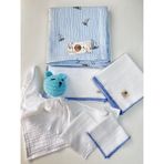 Mayu Baby Collection Müslin Bebek Battaniyesi ve Amigurami Uyku Arkadaşlı Bebek Hediyesi - Beyaz - Mavi
