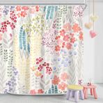 MAYZUS Renkli Çiçekli Duş Perdesi, Sevimli Boho Çiçek Kumaş Duş Perdesi, Funky Suluboya Kır Çiçeği Duş Perdesi Seti, Cottagecore Bohem Banyo Dekoru, Fildişi, 72x72