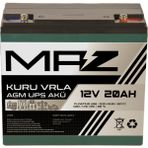 Maz Akü 12 Volt 20 Amper (Ah) Kuru Agm Vrla Güç Kaynağı Ups Akü