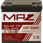 Maz Akü 12 Volt 55 Amper (Ah) Solar Jel Akü (Güneş Paneli Akü)