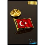 MAZEN Türk Bayrağı Yaka Rozeti | Metal Kaliteli | Kararmaz | Sarı Renk | Rozet