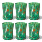 MAZZEGA ART & DESIGN - 6 Adet Üfleme Cam, El Yapımı Murano Renkli Granüllü Bardaklar, Su ve İçecekler için Renkli Bardaklar, 395 ml, Y 12 cm, İtalya'da Üretilmiştir (6, Yeşil)