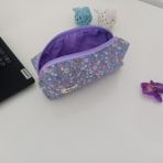 MB Lila Çiçek Desenli Kalem Kutusu Yumuşak Tekstil Malzeme Oval Şekil 20x9x7 Cm