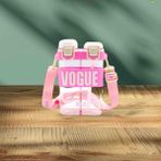 M&B Water Bottle Çift Bölmeli Vogue Matara, Çift Kapaklı, Pipetli, Boyun Askılı Çocuk Okul Suluk - Açık Pembe - Beyaz