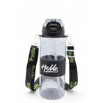 M&B Water Bottle Hello Pipetli Suluk, 1000 ml, Siyah, Renkli Boyun Askılı Çocuk Suluğu