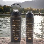 M&B Water Bottle M&B 2'li Motivasyon Matara 2000 ml Siyah Renk BPA İçermez Hafif Su Şişesi - 2Li