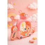 M&B Water Bottle Sevimli Ayıcıklı Matara 750 ml - Renkli Çocuk Suluk, Okul Için Boyun Askılı Suluk Bpa Içermez - Pembe - 1