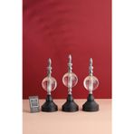 Mba Decor Metal Bending Art 3'Lü ( Üçlü ) Gümüş Siyah Kristal Masaüstü Dekorasyon Biblo Obje Içi Dolu Cam Küre Paslanmaz Kaplama