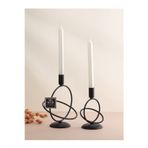 mba decor metal bending art Siraküza Siyah 2 Li Şamdan Mumluk Dekoratif Mumluk Metal Paslanmaz Dolu Demir 15-10 Cm Modern