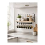 mba decor metal bending art Siyah Metal Ahşap Duvar Rafı 35x27x10 cm Mutfak Banyo Askılı Organizer