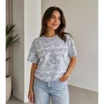 Mbb E-Ticaret Kadın Batik Desenli Tişört Bisiklet Yaka Kısa Kol Regular Fit T-Shirt - Gri