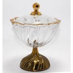 Mbb E-Ticaret Metal Ayaklı Kristal Cam Şekerlik Gold Detaylı Sunumluk ALK4872