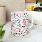 MBB Ticaret Hediyelik Love Desenli Aşk Romantik Kalpli Kahve ve Çay Kupa Bardağı