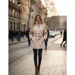 M&Ç Boutique Kadın Yüksek Yaka Kuşaklı Kısa Trençkot – Modern Şık Tasarım - 233-Bej
