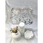 MC Concept Dekoratif Mermer Desen Büyük Organizer Tabak Vazo Sütun Lotus Soya Mum Set Çok Renkli