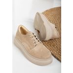 Mc vay Shoes Fars Bağcık Detaylı Bej Süet Kadın Şık Günlük Ayakkabı