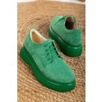 Mc vay Shoes Fars Bağcık Detaylı Yeşil Süet Kadın Şık Günlük Ayakkabı