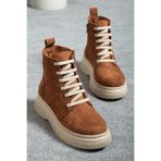 Mc vay Shoes Kadın 002 Taşlı Taba Süet Bağcıklı ve Fermuarlı Kadın Postal Bot & Bootie