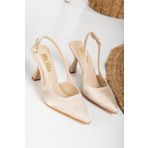 Mc vay Shoes Stiletto Gold Toka Detaylı Krem Saten Kadın Stiletto Ayakkabı