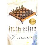 Mc102 Satranç Takımı 25X25cm - Bizans Figürlü Metal Taşlar – Gerçek Ağaç Tahta – El Yapımı – Hediyelik
