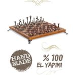 Mc34 Metal Satranç Takımı | Gerçek Kayın Ağacı Satranç Tahtası - 25X25cm | Antik Metal Taşlar