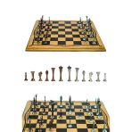 MC46 Büyük Boy Metal Satranç Takımı 37X37CM Doğal Ahşap Kayın Tahta – El Yapımı Antik Metal Taşlar