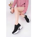 McDark KADIN SİYAH GİZLİ TOPUKLU TAŞLI RAHAT YÜKSEK TABAN TRİKO SNEAKER AYAKKABI