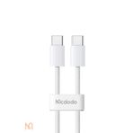 Mcdodo 60W Usb-C To Usb-C Hızlı Şarj Ve Data Kablosu 3A Beyaz 1.2 Metre 480Mbps Naylon Örgü